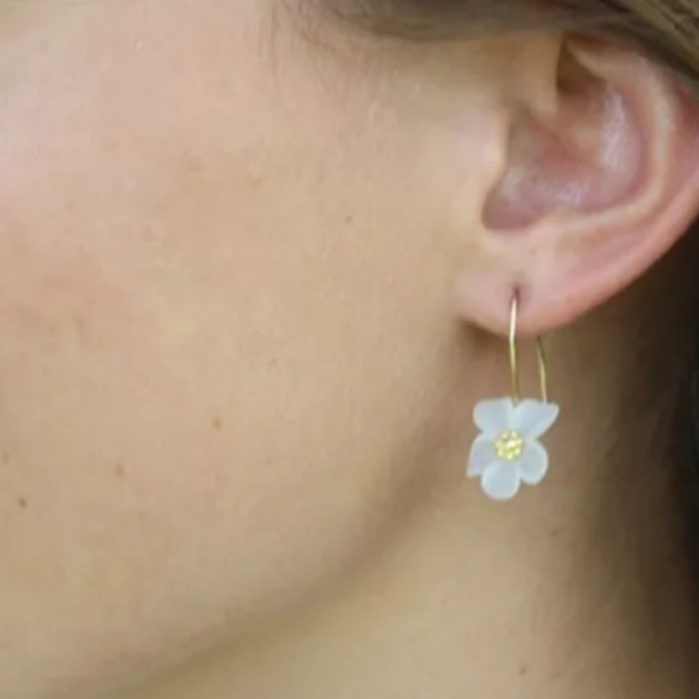 Pure Style delicate looking white flower earrings with gold toned fisher hooks - Picture 6 of 6